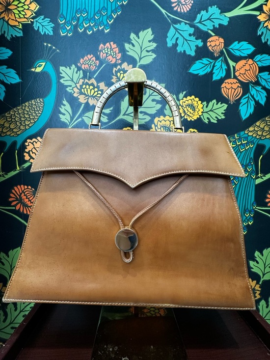 Vintage Bally Cognac Leather Top Handle, Sculptural Metal Handle – Made in Spain - Picture 4 of 15